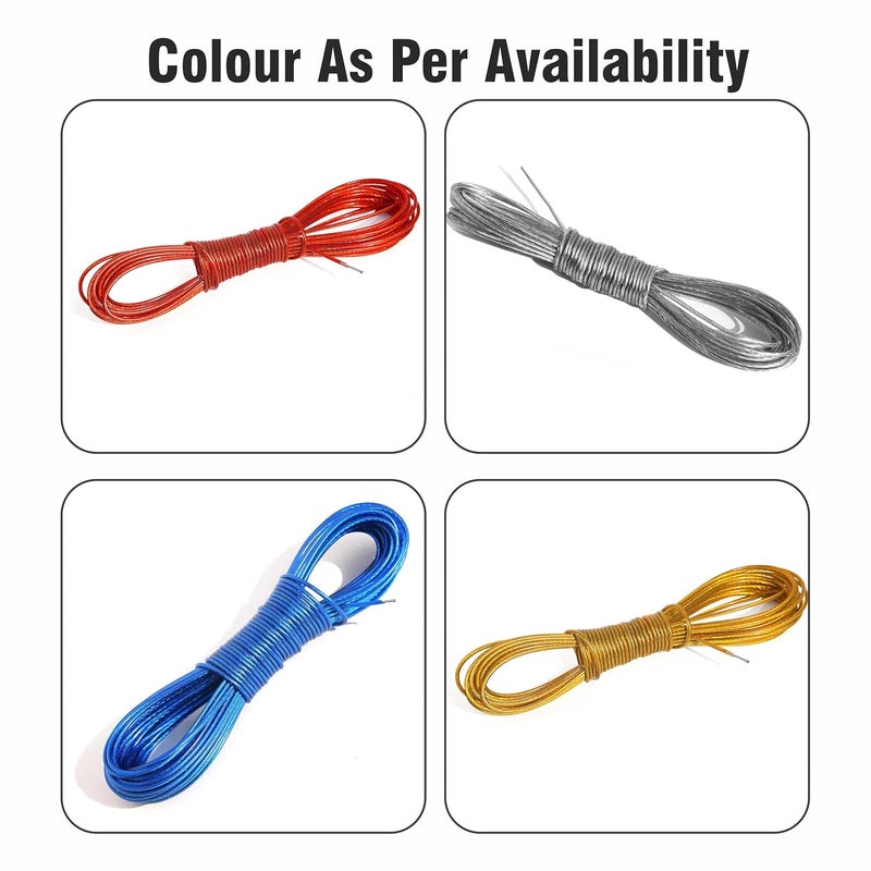 Pure Source India PVC Coated Steel Wire Rope for Drying ClothesClotheslineIdeal for Drying Heavy Clothes Green Colour Pack of 1 2mm Thick 15 MTR Colour as per Availability - Image 4