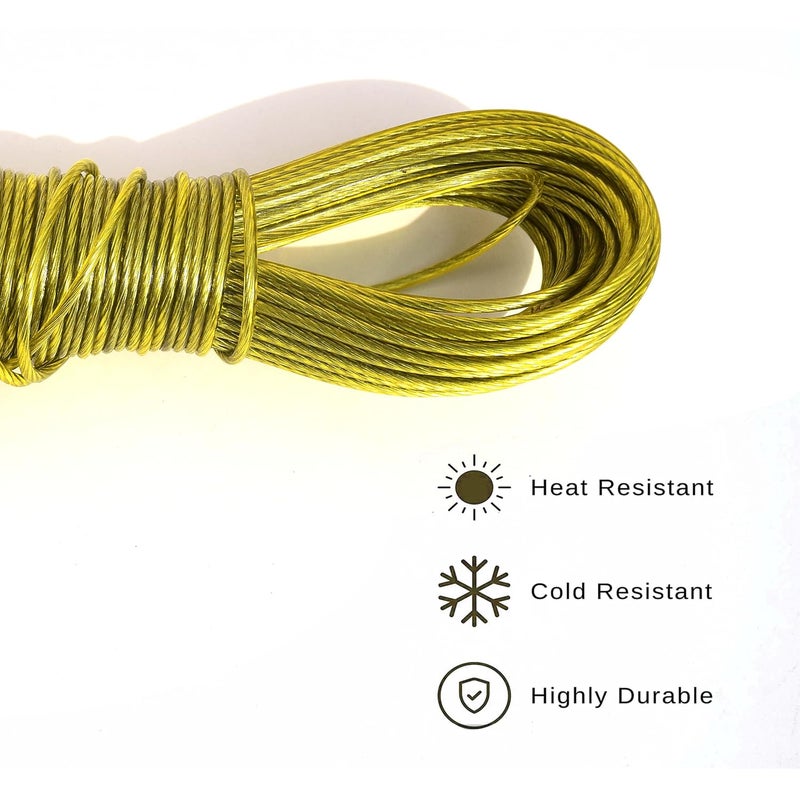 Pure Source India PVC Coated Steel Wire Rope for Drying ClothesClotheslineIdeal for Drying Heavy Clothes Green Colour Pack of 1 2mm Thick 15 MTR Colour as per Availability - Image 5