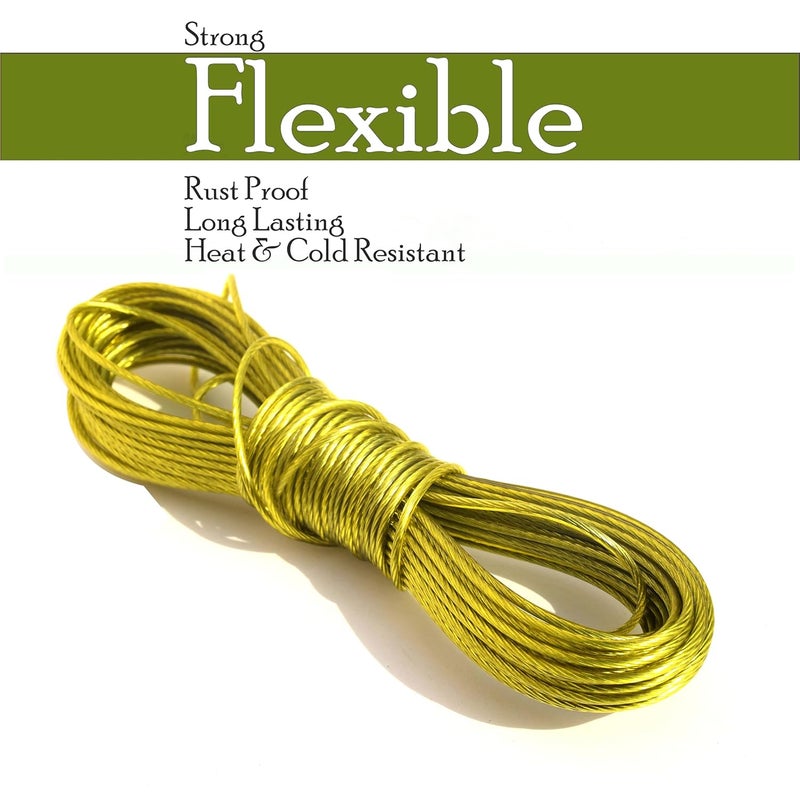 Pure Source India PVC Coated Steel Wire Rope for Drying ClothesClotheslineIdeal for Drying Heavy Clothes Green Colour Pack of 1 2mm Thick 15 MTR Colour as per Availability - Image 3