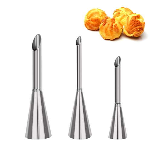 Suuker Cream Piping Tips Stainless Steel Long Cream Puff Nozzle Decor Small Pastry Icing Piping Decorating Tools 3 Pieces