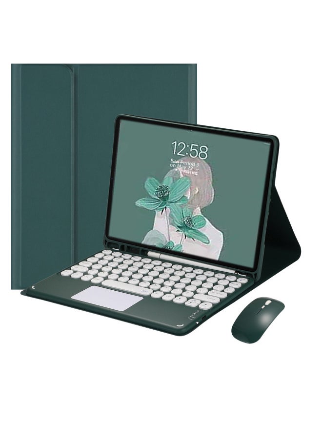 Generic - Digital Computer/ipad Protective Case/ipad Cover - Elegant Floral Design - Shockproof Drop Protection Scratch Resistant-Color:Black + Black Background White Key Ordinary Round Keyboard + Mouse-Product Type:2025 Ipad 11 (a16)/ipad 10th Generation 10.9 2022 - Image 1