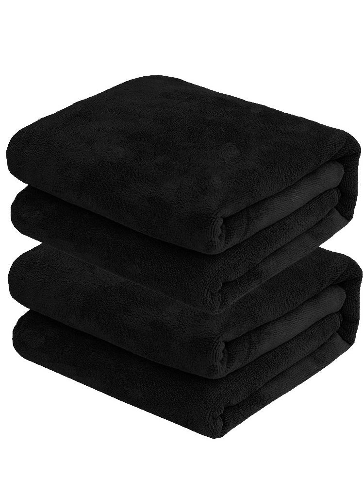 Fabienne 2-Piece Microfiber Bath Sheet Black 80x160cm Soft and Durable Microfiber Beach Towel Super Absorbent and Fast Drying Microfiber Bath Towel Large for Sports, Travel, Beach, Fitness and Yoga  - Image 1