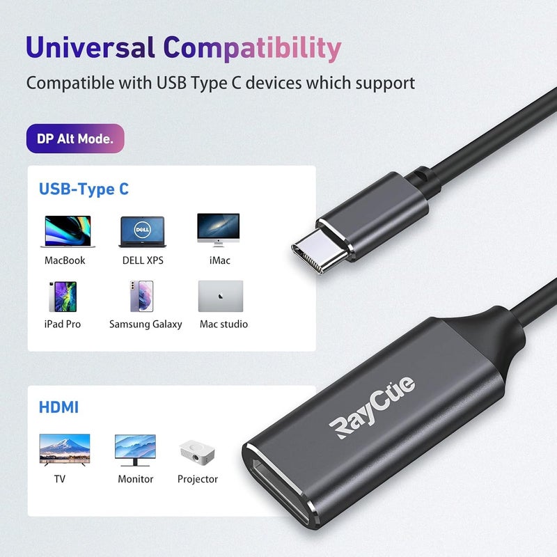 For RayCue USB-C to HDMI Adapter – 4K Ultra HD Type-C to HDMI Converter, Thunderbolt 3/4 Compatible for MacBook, iPhone 15 Pro/Max, iPad Pro/Air, Samsung Galaxy, Surface & More - Image 2