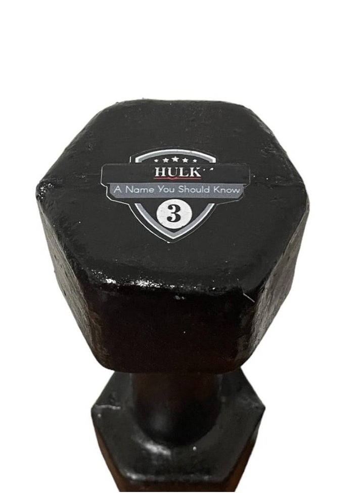 Hulk HULK Dumbbell Set 3KG - Solid Shiny Rubber (2 Pieces)  - Image 3