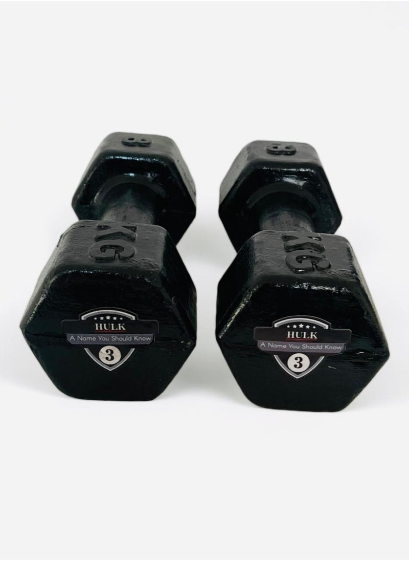Hulk HULK Dumbbell Set 3KG - Solid Shiny Rubber (2 Pieces)  - Image 1