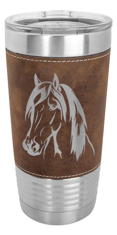 LaserGram 20oz Horse Head Tumbler Rustic Faux Leather Wrap Double Wall Vacuum Insulated Stainless Steel with Sipping Lid