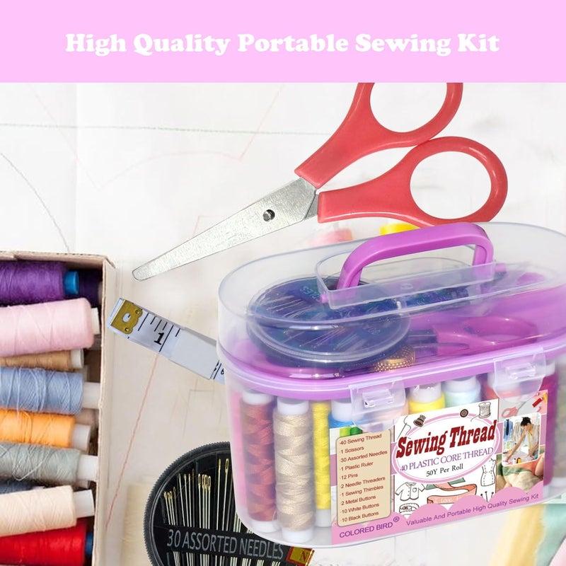 colored bird 40 Spools of Sewing Thread,Gift Box Portable Basic Sewing Repair Kits (Purple) - Image 5