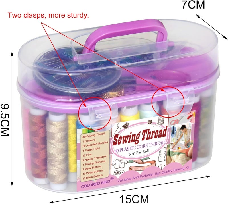 colored bird 40 Spools of Sewing Thread,Gift Box Portable Basic Sewing Repair Kits (Purple) - Image 2