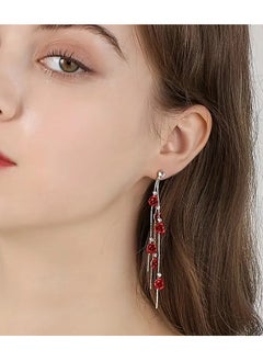 Home Clearance Sale Red Rose Flower Tassel With Shiny zirconia Decor Dangle Earrings Elegant Luxury Style Wedding Banquet Accessories  - Image 2