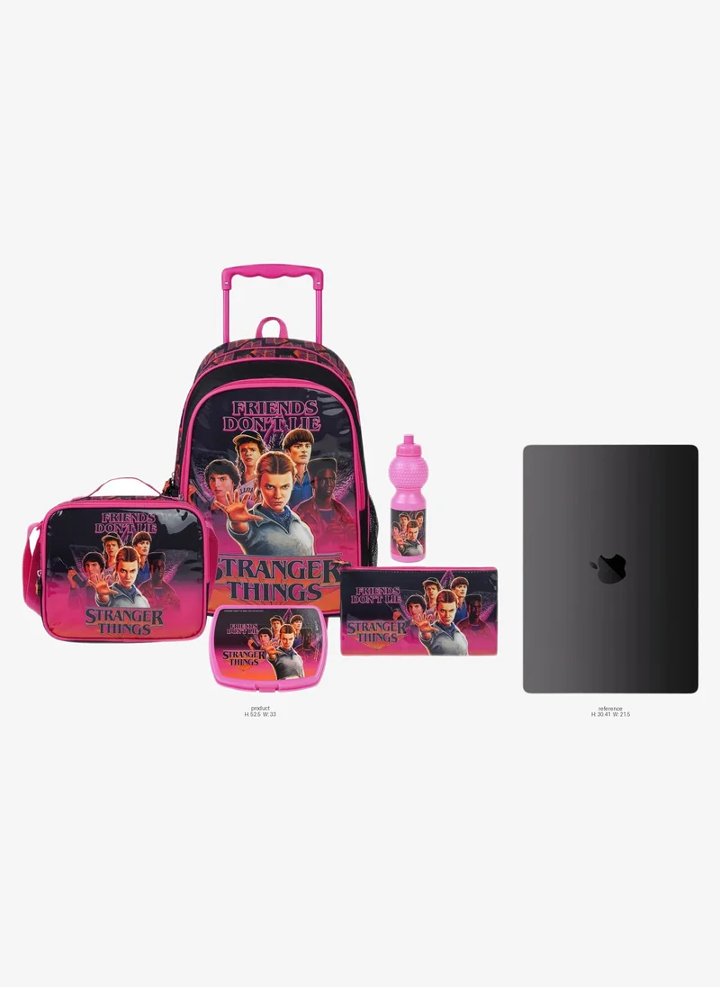 Netflix Netflix Stranger Things 5-in-1 Kids Trolley School Set 18" | Rolling Backpack, Lunch Bag, Lunch Box, Water Bottle & Pencil Case | Water Resistant | Unisex School Bag