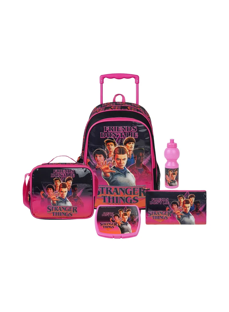 Netflix Netflix Stranger Things 5-in-1 Kids Trolley School Set 18" | Rolling Backpack, Lunch Bag, Lunch Box, Water Bottle & Pencil Case | Water Resistant | Unisex School Bag