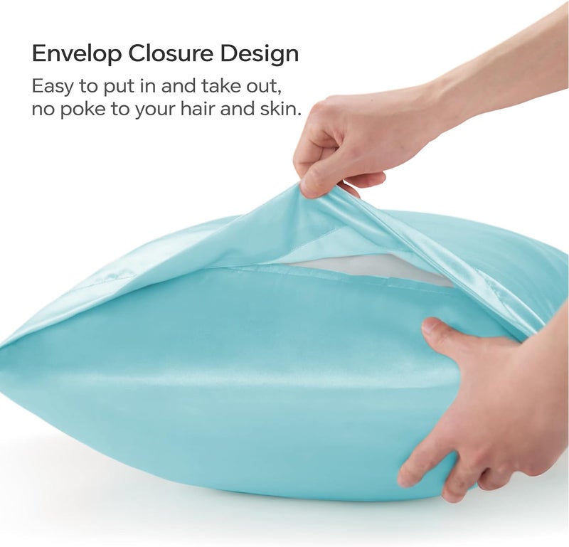 BEDELITE Treated anti-rust metal Satin Body Pillow Cover, Super Soft and Cooling Body Pillow Pillowcase for Hair and Skin, Breathable Silky Full Long Pillowcase Cover(20"x54", Blue) Non sticky surface - Image 4