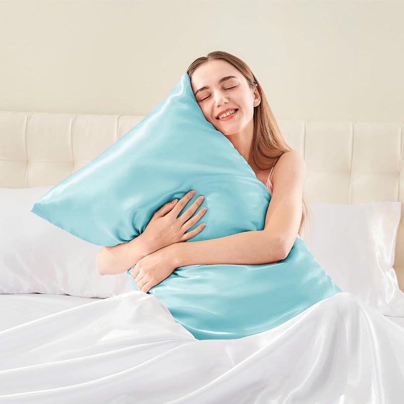 BEDELITE Treated anti-rust metal Satin Body Pillow Cover, Super Soft and Cooling Body Pillow Pillowcase for Hair and Skin, Breathable Silky Full Long Pillowcase Cover(20"x54", Blue) Non sticky surface - Image 2