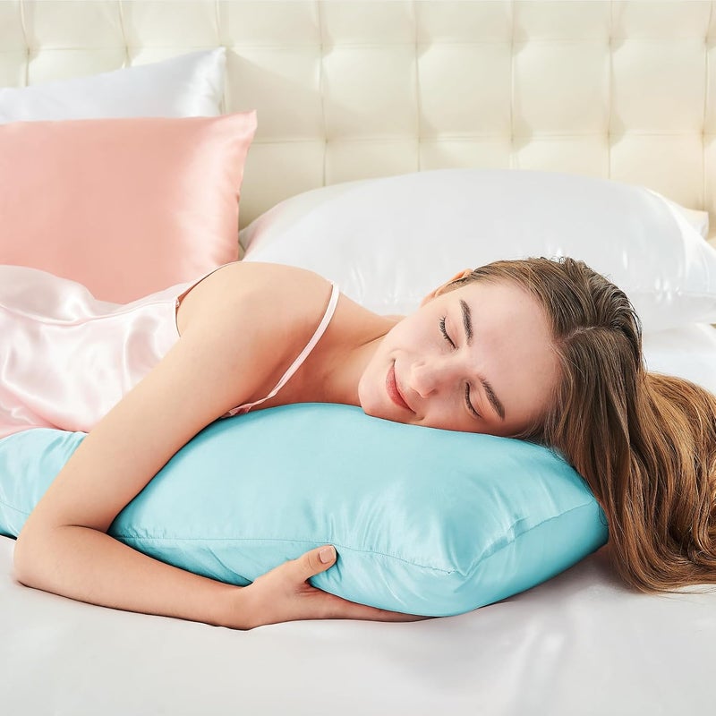 BEDELITE Treated anti-rust metal Satin Body Pillow Cover, Super Soft and Cooling Body Pillow Pillowcase for Hair and Skin, Breathable Silky Full Long Pillowcase Cover(20"x54", Blue) Non sticky surface - Image 5