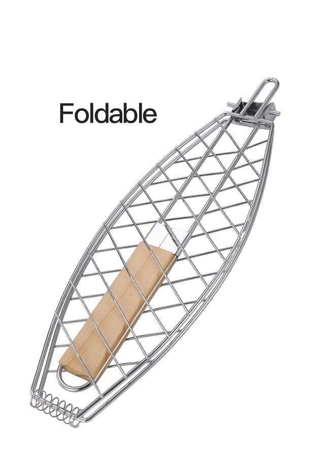 Foldable Barbecue Basket  Stainless Steel with Handle ，For Grilling Vegetable, Fish, Steak, Shrimp - Image 1