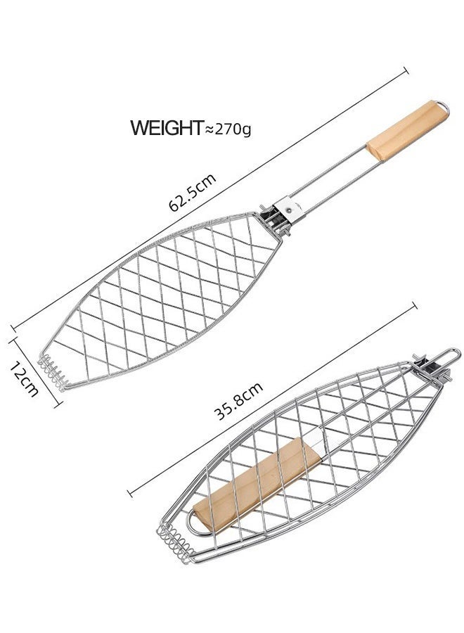 Foldable Barbecue Basket  Stainless Steel with Handle ，For Grilling Vegetable, Fish, Steak, Shrimp - Image 2