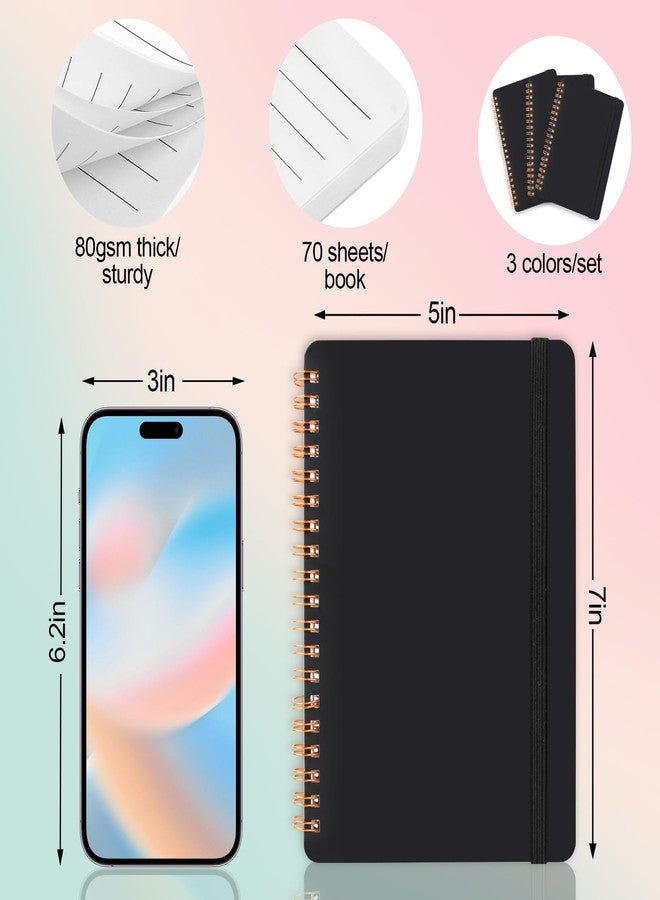 Utron 3 PCS Small Spiral Notebook 5x7, Notebooks for Note Taking, Black Spiral Journal Notebook, Work Notebook Small Notebooks 5x7 with Strap, Cute Notebooks for Women 70 Sheets/Note Books - Image 2
