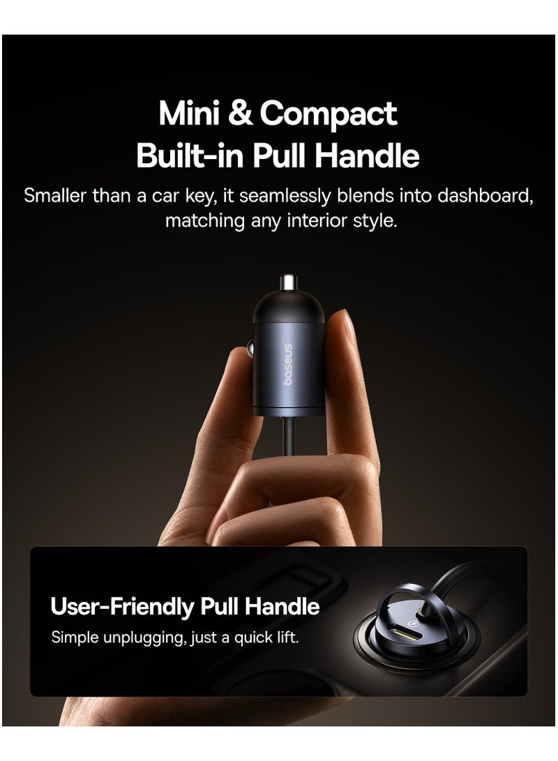 بيسوس شاحن سيارة USB-C صغير من بيسوس بقوة 30 واط مع كابل C+C مرفق - محول شحن سريع مزدوج المنفذ للأجهزة المحمولة - مدمج، متين من سبائك الزنك وPC - Image 2