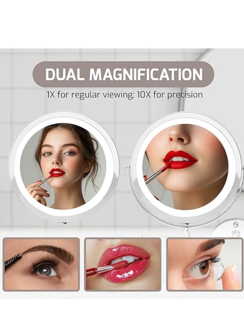 Generic LED Makeup Mirror 7" Vanity Mirror Desktop High-Definition Beauty Mirror 10X Magnifying Double Sided Swivel Cosmetic Mirror 360° Rotation for Dressing Table Bathroom Beauty Salon（Pushbutton switch）  - Image 4
