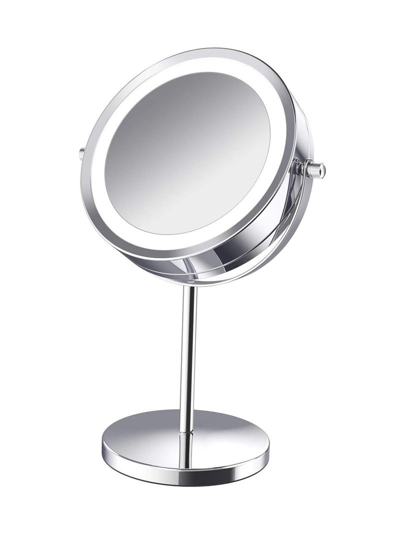 Generic LED Makeup Mirror 7" Vanity Mirror Desktop High-Definition Beauty Mirror 10X Magnifying Double Sided Swivel Cosmetic Mirror 360° Rotation for Dressing Table Bathroom Beauty Salon（Pushbutton switch）  - Image 1