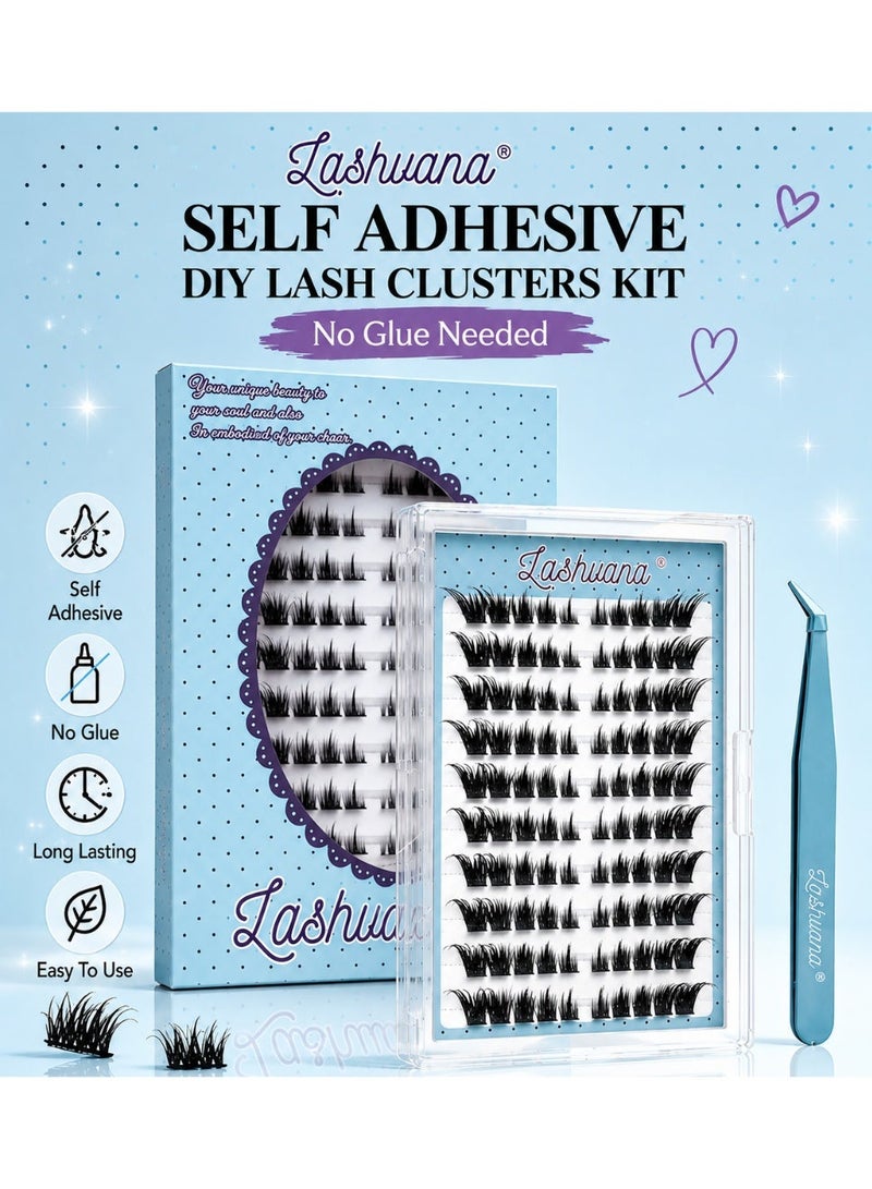 lashvana 100pcs Self Adhesive False Eyelashes DIY Wing-shaped lash clusters Lash Clusters Kit d Curl Pre Glued Wispy Lashes Kit With Tweezers For Beginners, Press On Glueless Individual Lashes Diy Eyelashes. - Image 2