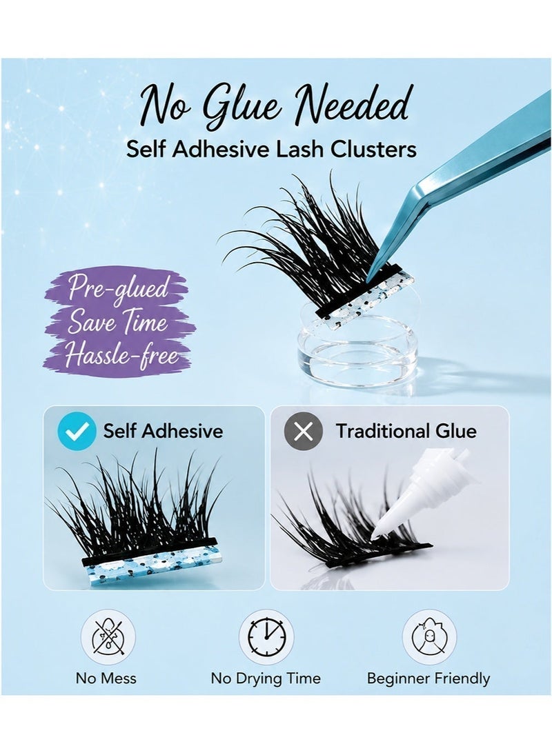 lashvana 100pcs Self Adhesive False Eyelashes DIY Wing-shaped lash clusters Lash Clusters Kit d Curl Pre Glued Wispy Lashes Kit With Tweezers For Beginners, Press On Glueless Individual Lashes Diy Eyelashes. - Image 4