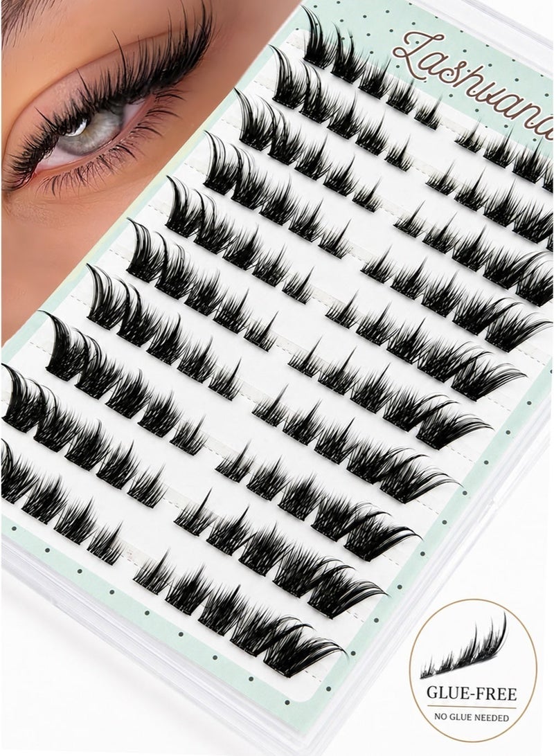 lashvana 100pcs Self Adhesive False Eyelashes DIY Wing-shaped lash clusters Lash Clusters Kit d Curl Pre Glued Wispy Lashes Kit With Tweezers For Beginners, Press On Glueless Individual Lashes Diy Eyelashes. - Image 1