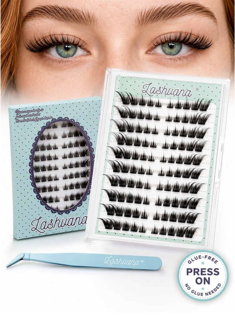 lashvana 100pcs Self Adhesive False Eyelashes DIY Wing-shaped lash clusters Lash Clusters Kit d Curl Pre Glued Wispy Lashes Kit With Tweezers For Beginners, Press On Glueless Individual Lashes Diy Eyelashes. - Image 3