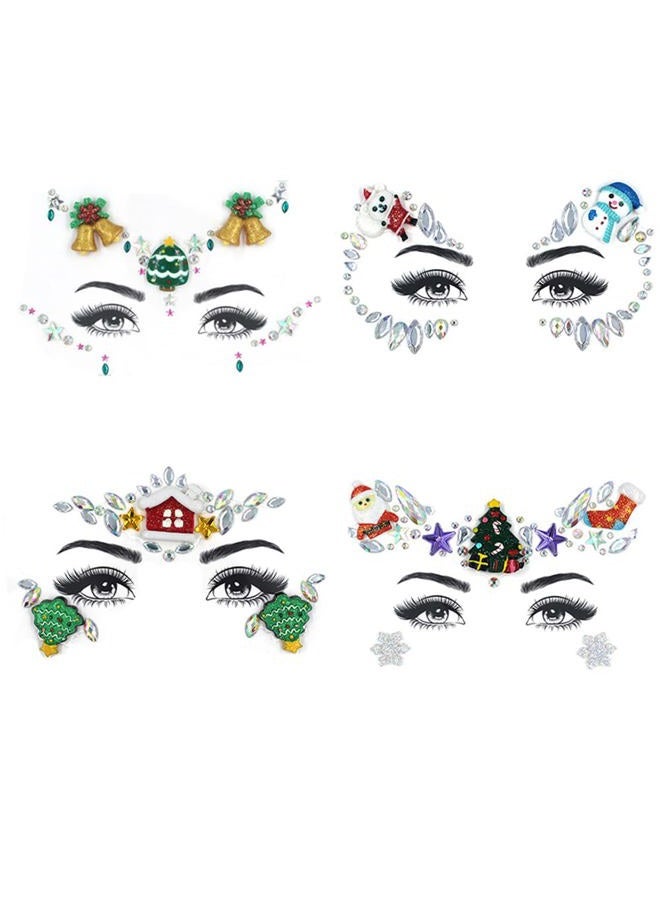MANGOIT Christmas Face Gems Tattoo Stickers Xmas Body Jewelry Facial Rhinestone Tattoo Santa Claus Snowman Christmas Tree Design Temporary Tattoo Sparkly DIY Jewel Paste for Christmas Halloween Party Carnival - Image 1