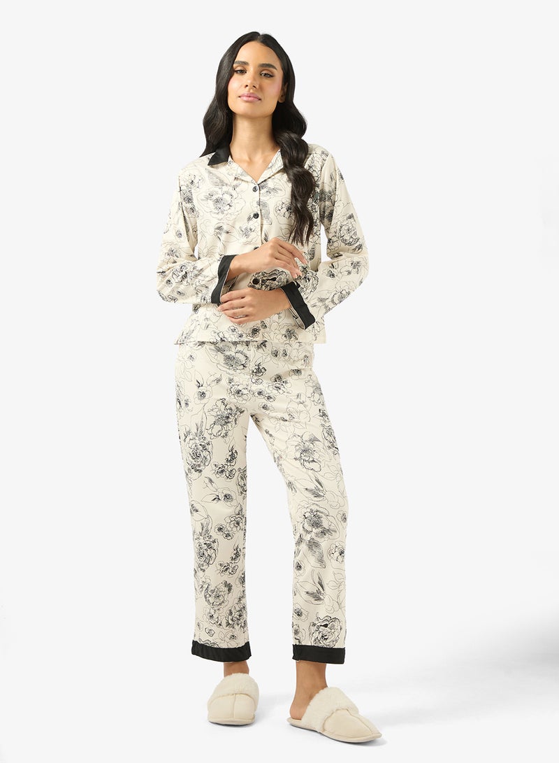 Ginger Satin Floral Monochrome Shirt & Pyjama Set - Image 5