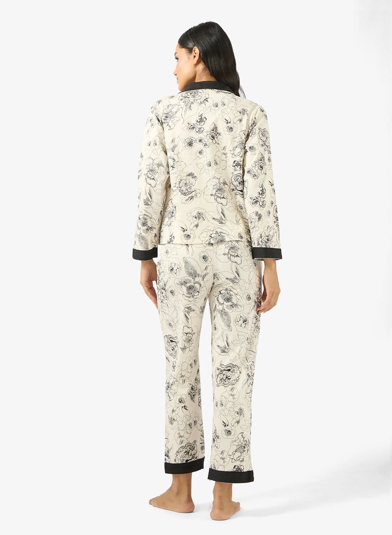 Ginger Satin Floral Monochrome Shirt & Pyjama Set - Image 2