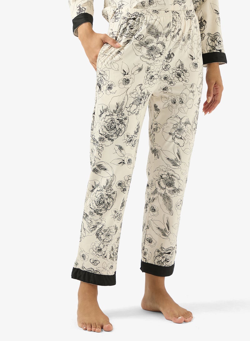 Ginger Satin Floral Monochrome Shirt & Pyjama Set - Image 4