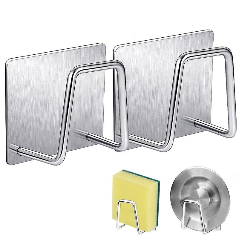Feinerman 2Pcs Sponge Holder for Kitchen Sink - Stainless Steel Caddy with Adhesive, Sink Organizer for Brushes and Sponges, Compact Waterproof Sponge Holder for Accessories - Image 1