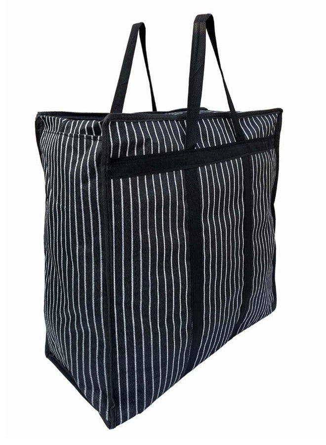 EVK® Multipurpose Extra large Bag with Handles and zipper Moisture Proof Canvas Polyster Underbed Storage Bag For Clothes (55x 60x 30cm) - Black, Rectangular (PACK OF 7) - Image 1