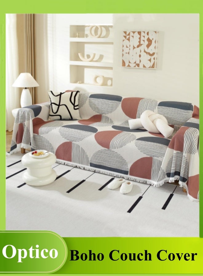 Optico Sofa Cover, Boho Couch Cover Non-Slip Couch Sofa Slipcover Sofa Blanket with Tassel Decor Couch Furniture Protector Sofa Throw Blanket for 1/2/3 Seater Sofa, Love Seat, Armchair (3-Size, Brown + Gray) - Image 1