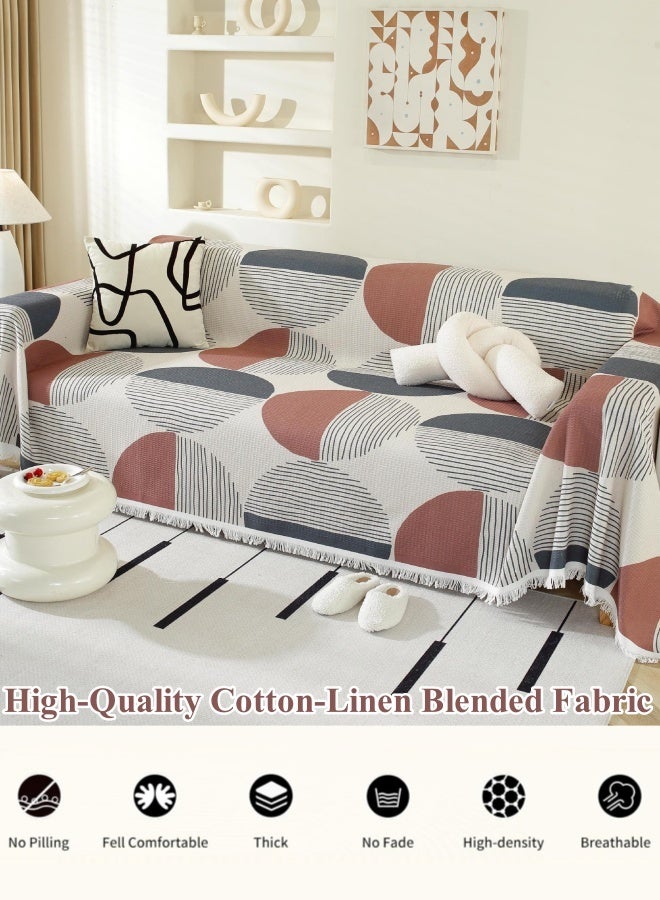 Optico Sofa Cover, Boho Couch Cover Non-Slip Couch Sofa Slipcover Sofa Blanket with Tassel Decor Couch Furniture Protector Sofa Throw Blanket for 1/2/3 Seater Sofa, Love Seat, Armchair (3-Size, Brown + Gray) - Image 3