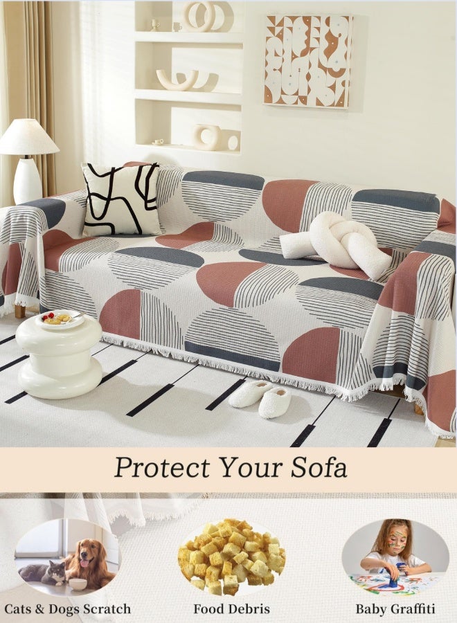Optico Sofa Cover, Boho Couch Cover Non-Slip Couch Sofa Slipcover Sofa Blanket with Tassel Decor Couch Furniture Protector Sofa Throw Blanket for 1/2/3 Seater Sofa, Love Seat, Armchair (3-Size, Brown + Gray) - Image 5