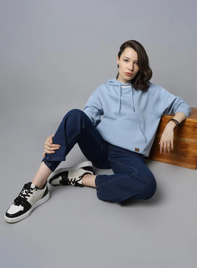 هاي ستار سويت شيرت نسائي أزرق قطن مريح بقصة عادية