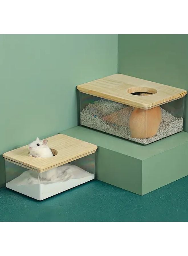 صندوق فضلات الاستحمام للهامستر مزدوج الاستخدام من الأكريليك، مرحاض وحمام اثنان في واحد مع غطاء خشبي - Image 2