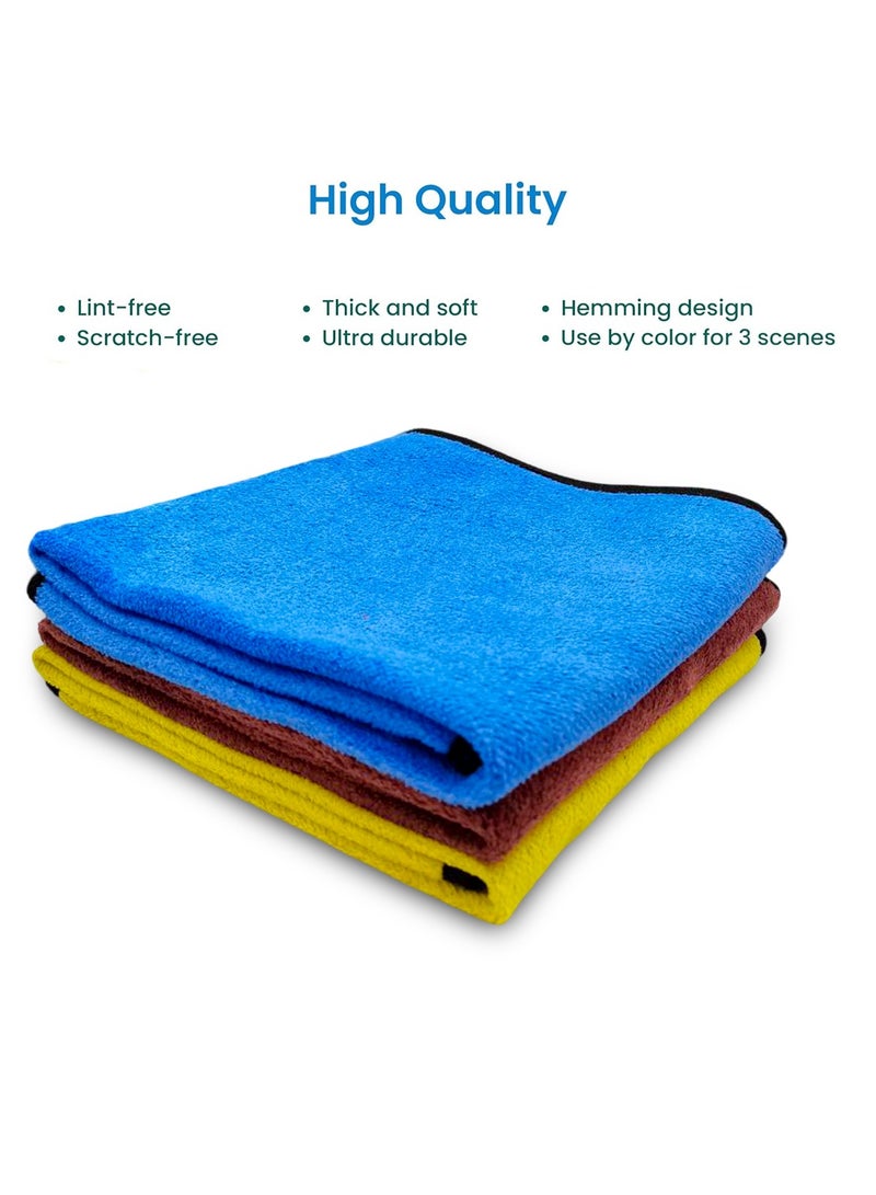 Generic STO ST-12 Microfiber Cleaning Towels Set 3PCS – 40x60cm Each – Blue, Yellow, Brown – Double-Sided, Lint-Free, Super Absorbent, Quick Dry, Reusable, Machine Washable – for Car, Kitchen, Glass, Office, Multi-Surface Use  - Image 4