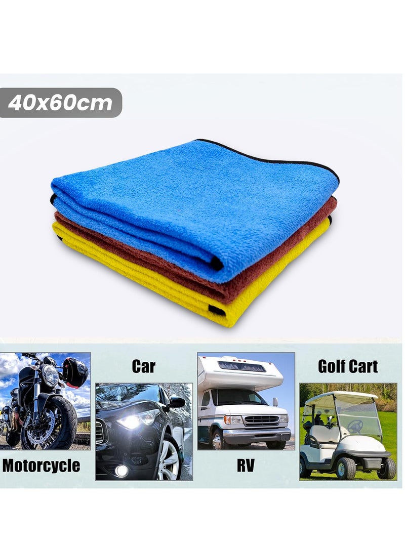 Generic STO ST-12 Microfiber Cleaning Towels Set 3PCS – 40x60cm Each – Blue, Yellow, Brown – Double-Sided, Lint-Free, Super Absorbent, Quick Dry, Reusable, Machine Washable – for Car, Kitchen, Glass, Office, Multi-Surface Use  - Image 5