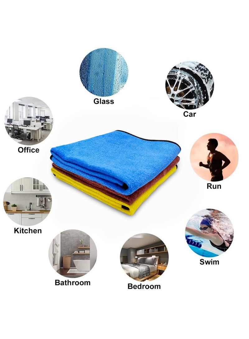 STO ST-12 Microfiber Cleaning Towels Set 3PCS – 40x60cm Each – Blue, Yellow, Brown – Double-Sided, Lint-Free, Super Absorbent, Quick Dry, Reusable, Machine Washable – for Car, Kitchen, Glass, Office, Multi-Surface Use