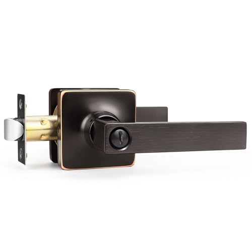 GOBEKOR Oil Rubbed Bronze Square Lever Door Handles - Privacy Door levers for Bedroom Bathroom Keyless Interior Door Locks, 1 Pack - Image 1