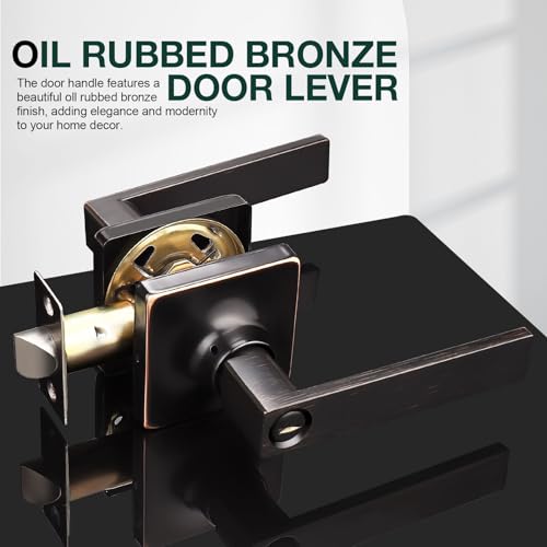 GOBEKOR Oil Rubbed Bronze Square Lever Door Handles - Privacy Door levers for Bedroom Bathroom Keyless Interior Door Locks, 1 Pack - Image 2