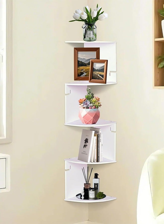 كوزينيست رف كتب زاوية من 5 طبقات، رف جداري عائم ورف تخزين لتوفير المساحة، رف عرض للمساحات الصغيرة، لغرفة المعيشة وغرفة النوم والمكتب والحمام وديكور المنزل - Image 3