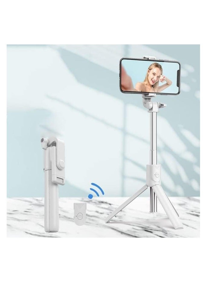 Selfie stick - New Wireless Bluetooth selfie stick foldable mini tripod with fill light shutter remote control forIOSs Androids Smart phone (R1-White)