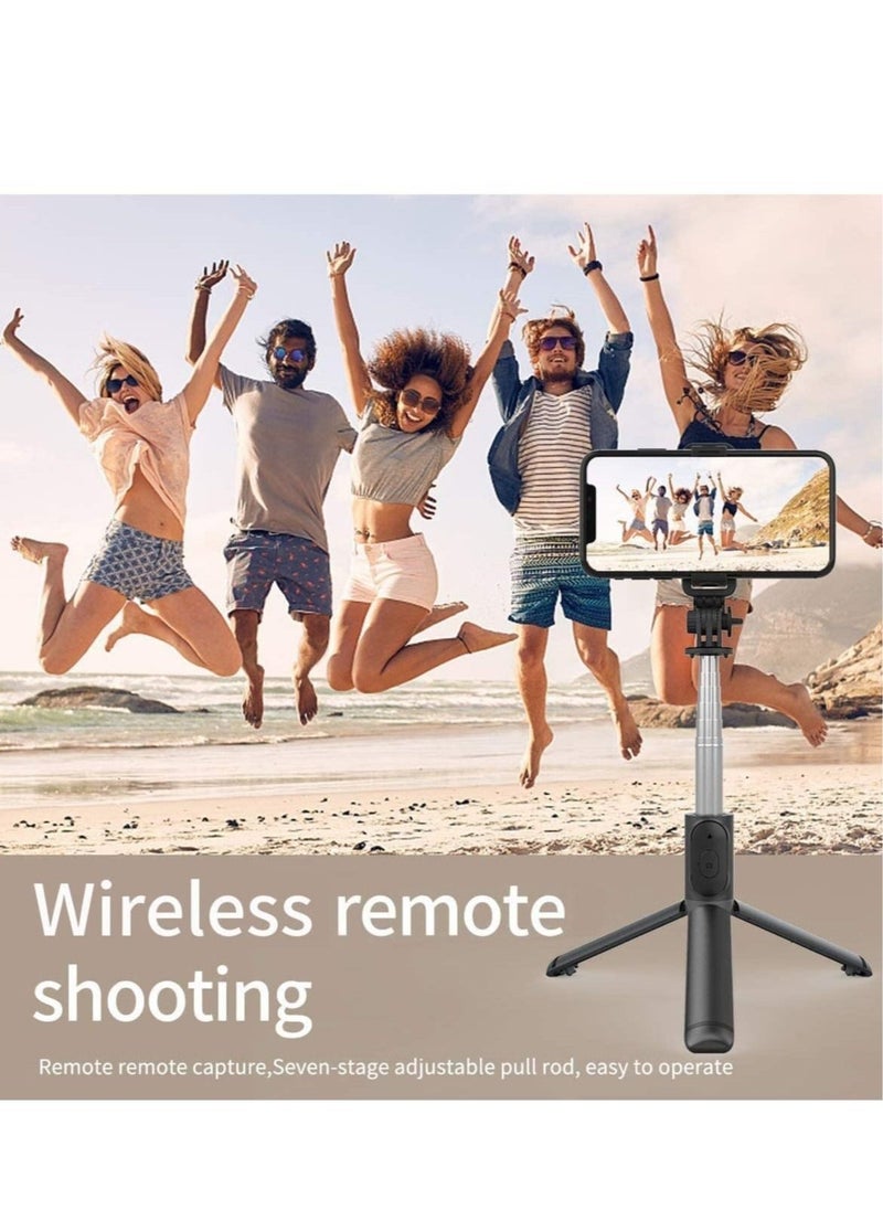 Selfie stick - New Wireless Bluetooth selfie stick foldable mini tripod with fill light shutter remote control forIOSs Androids Smart phone (R1-White)