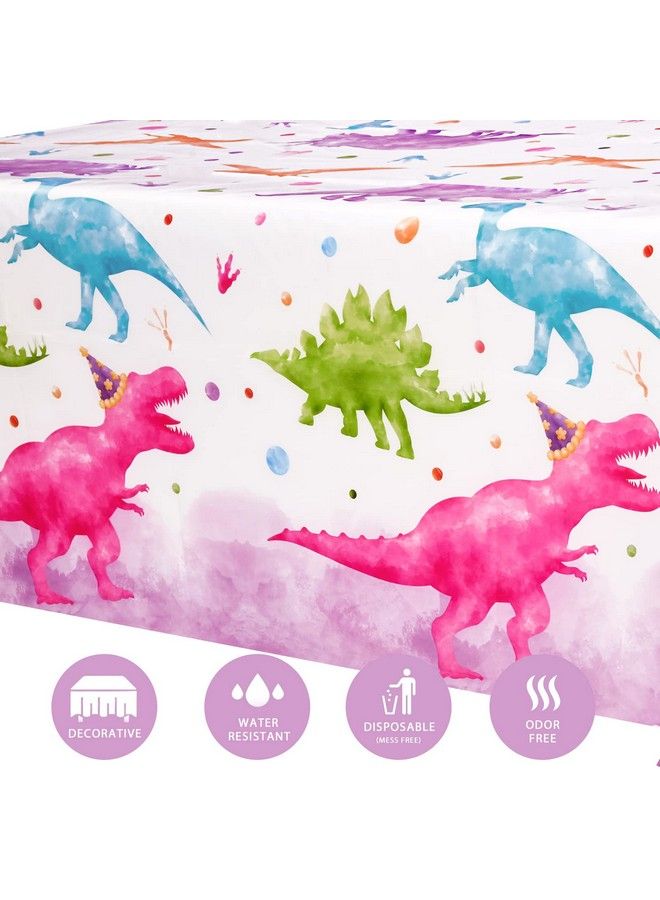 Wernnsai Watercolor Dinosaur Tablecloth  2 Pack 54 X 108 Dinosaur Party Supplies For Kids Girls Dino Theme Birthday Party Decoration Plastic Disposable Printed Rectangular Dining Table Cover - Image 3