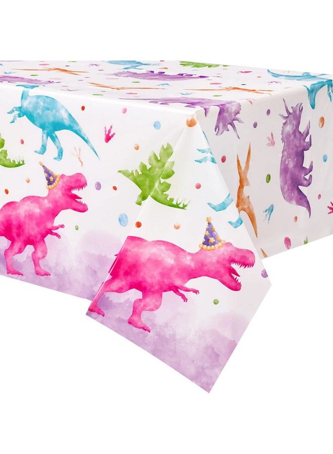 Wernnsai Watercolor Dinosaur Tablecloth  2 Pack 54 X 108 Dinosaur Party Supplies For Kids Girls Dino Theme Birthday Party Decoration Plastic Disposable Printed Rectangular Dining Table Cover - Image 1