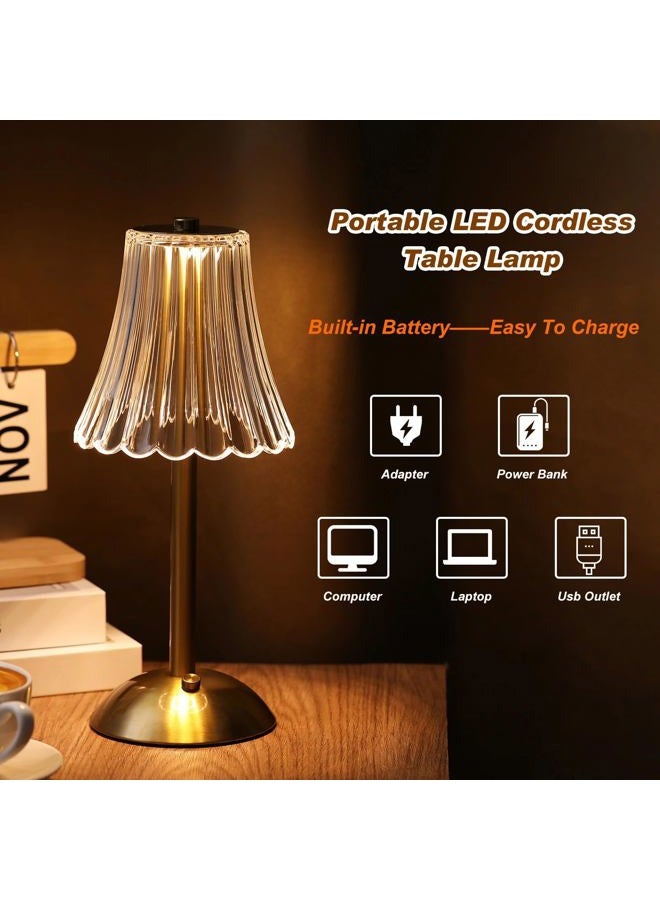 Liliful 1 Pcs LED Portable Cordless Gold Table Lamp Touch Battery Operated Rechargeable Desk Lamp 3 Color Dimmable for Bedroom Living Room Dining (Rose Style) - Image 3